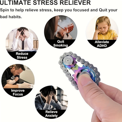 Finger Game With Rotating Gears Designed To Relieve Stress, Made Of Durable Stainless Steel With Smooth Bearings.
