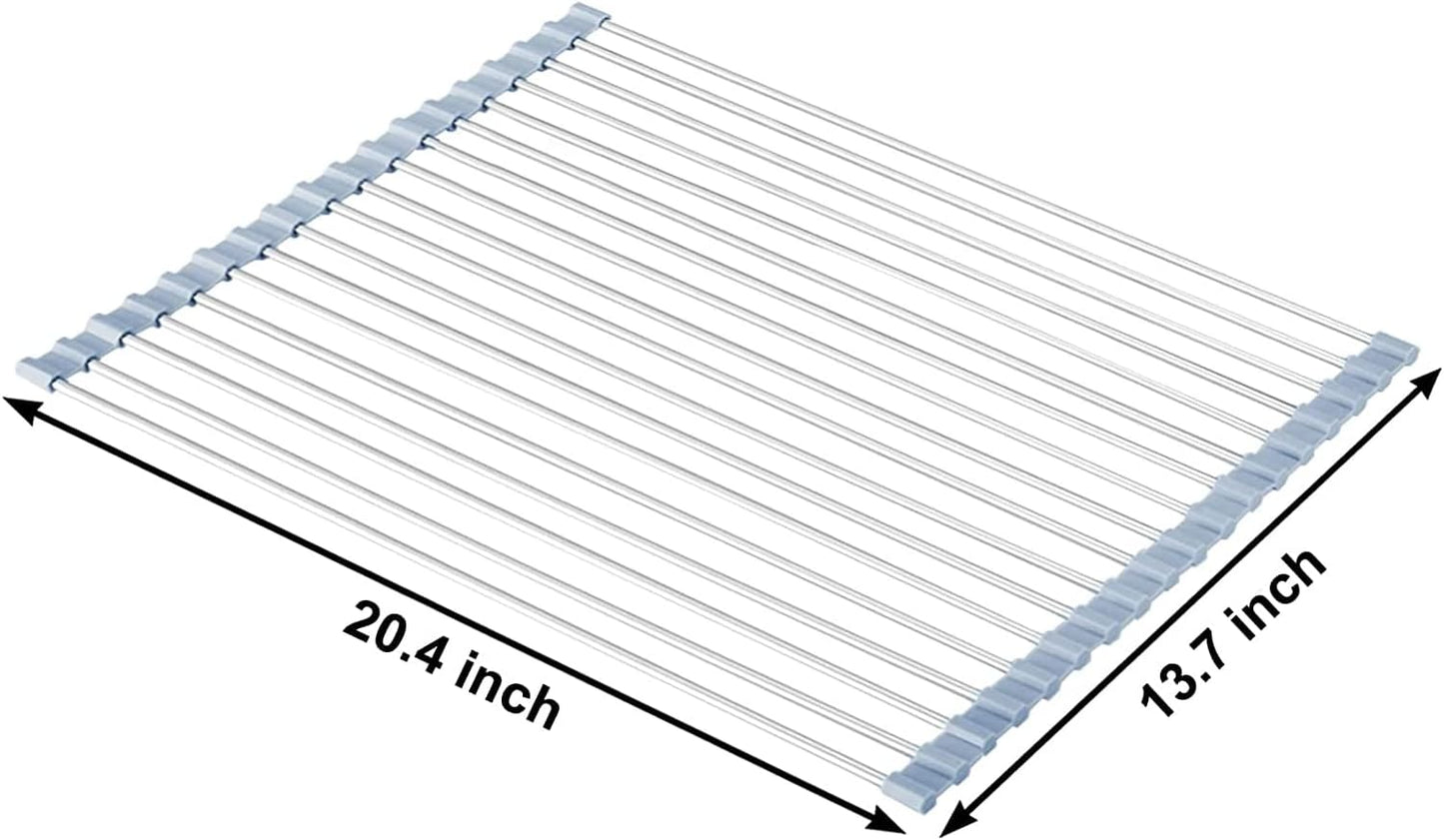 Over The Sink Dish Drying Rack, Roll Up Dish Drying Rack Kitchen Dish Rack Stainless Steel Sink Drying Rack, Foldable Dish Drainer, Gray