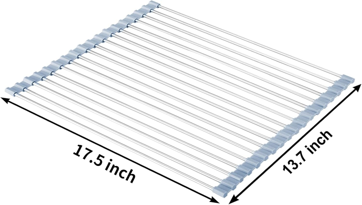 Over The Sink Dish Drying Rack, Roll Up Dish Drying Rack Kitchen Dish Rack Stainless Steel Sink Drying Rack, Foldable Dish Drainer, Gray