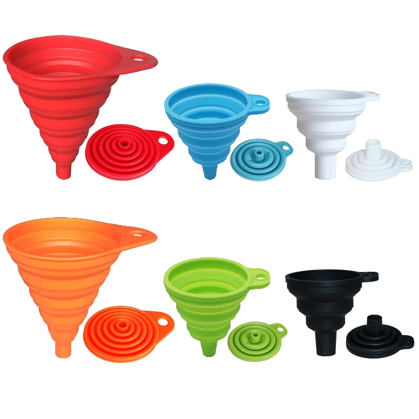 Kitchen Funnel Set 4 Pack, Small and Large, Kitchen Gadgets Accessories Foldable Silicone Collapsible Funnels for Filling Water Bottle Liquid Transfer Food Grade