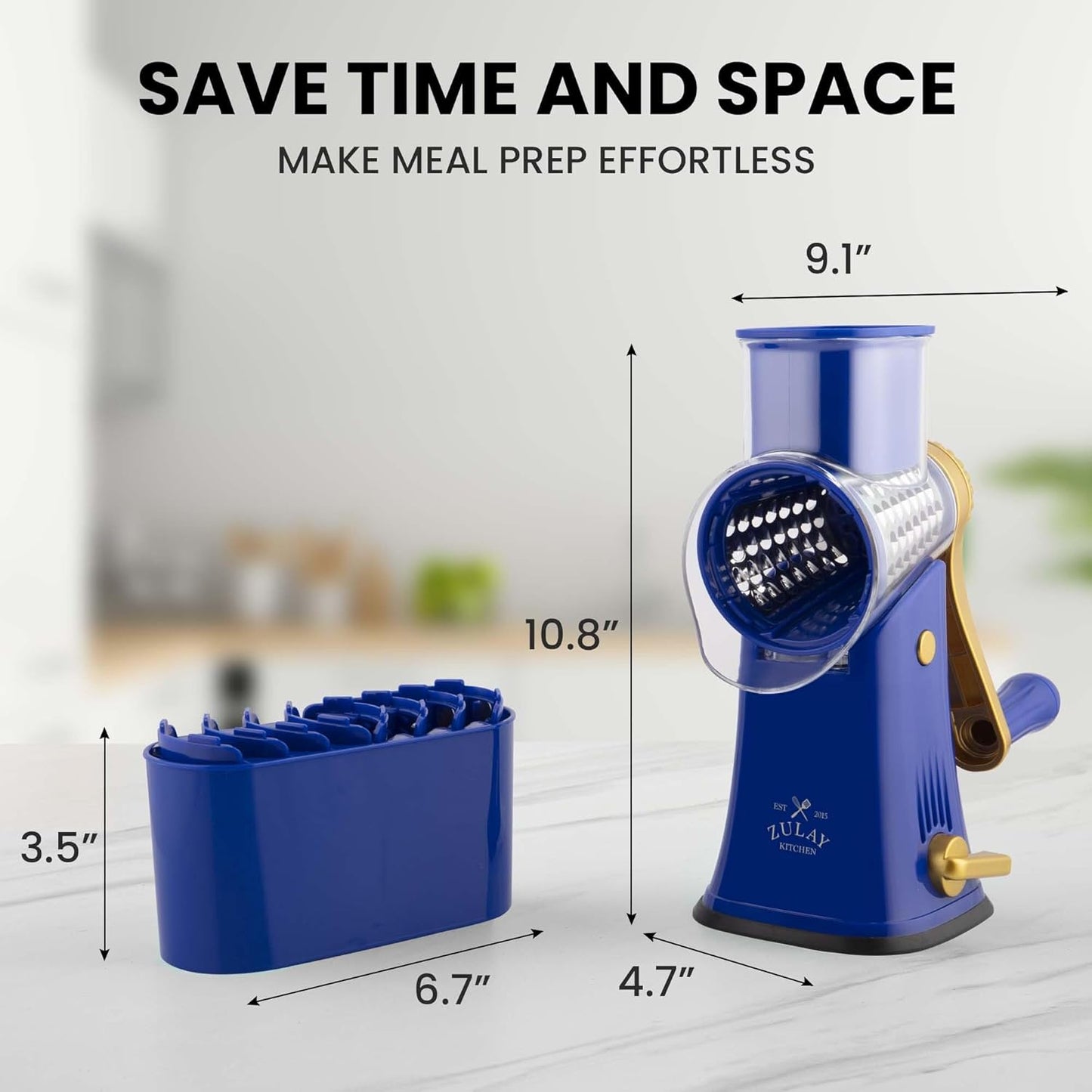 Kitchen Rotary Cheese Grater 5 Blade Cheese Shredder Manual Hand Crank Cheese Grater With Reinforced Suction & 5 Interchangeable Drums - Easy to Use, Vegetable Chopper Round Slicer