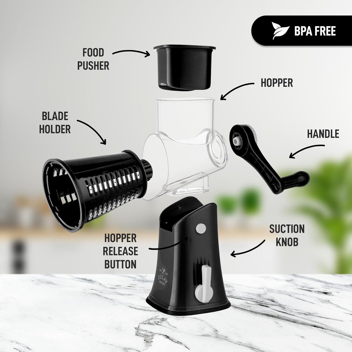 Kitchen Rotary Cheese Grater 5 Blade Cheese Shredder Manual Hand Crank Cheese Grater With Reinforced Suction & 5 Interchangeable Drums - Easy to Use, Vegetable Chopper Round Slicer