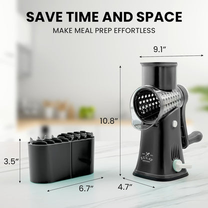 Kitchen Rotary Cheese Grater 5 Blade Cheese Shredder Manual Hand Crank Cheese Grater With Reinforced Suction & 5 Interchangeable Drums - Easy to Use, Vegetable Chopper Round Slicer