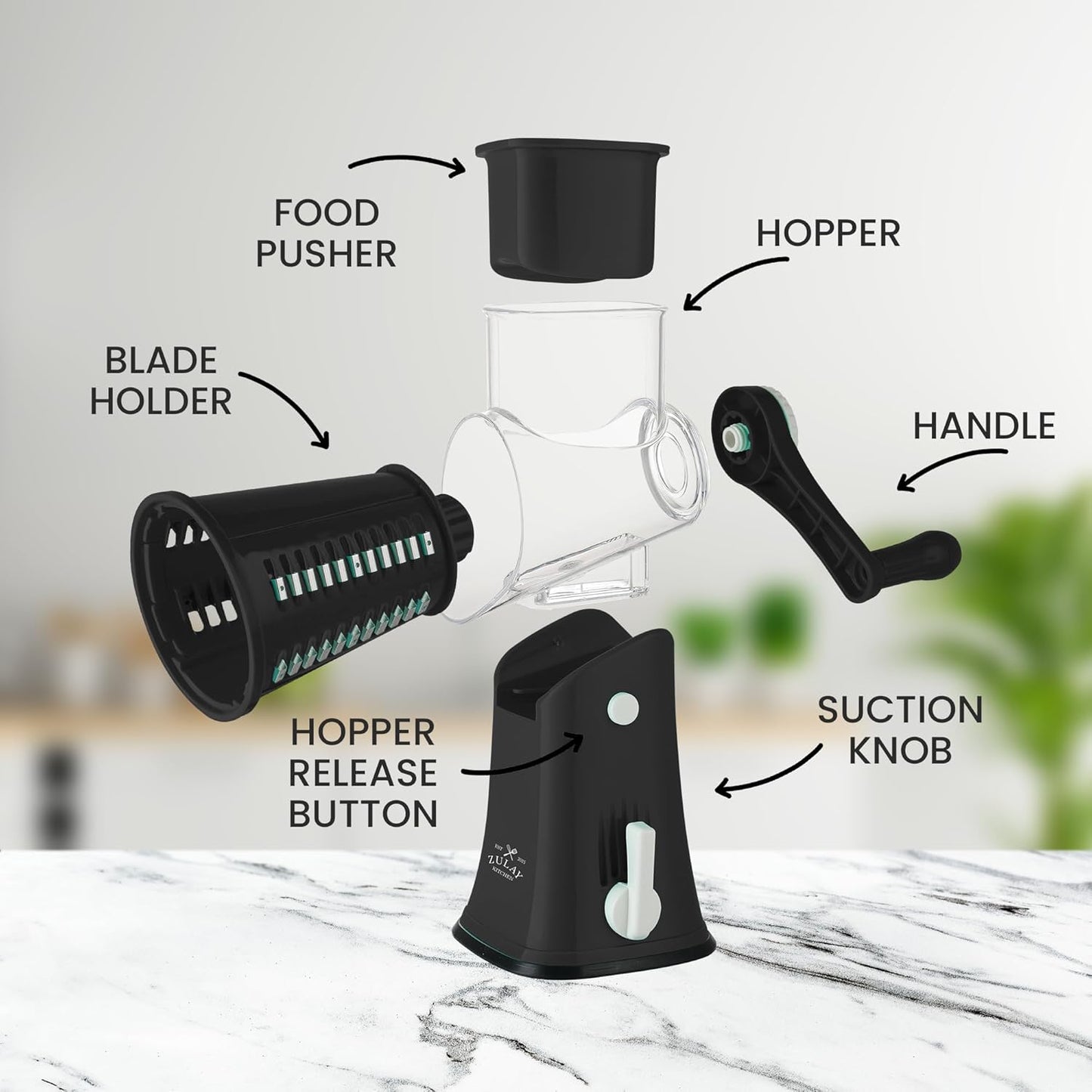 Kitchen Rotary Cheese Grater 5 Blade Cheese Shredder Manual Hand Crank Cheese Grater With Reinforced Suction & 5 Interchangeable Drums - Easy to Use, Vegetable Chopper Round Slicer