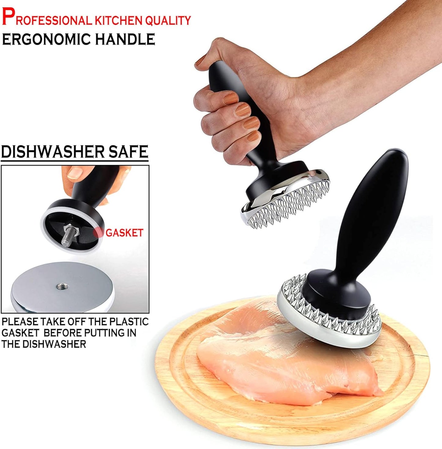 Reversible Meat Tenderizer and Pounder Dual Sided Meat Tenderizer Marinating Prep Tool, Mysterious Black