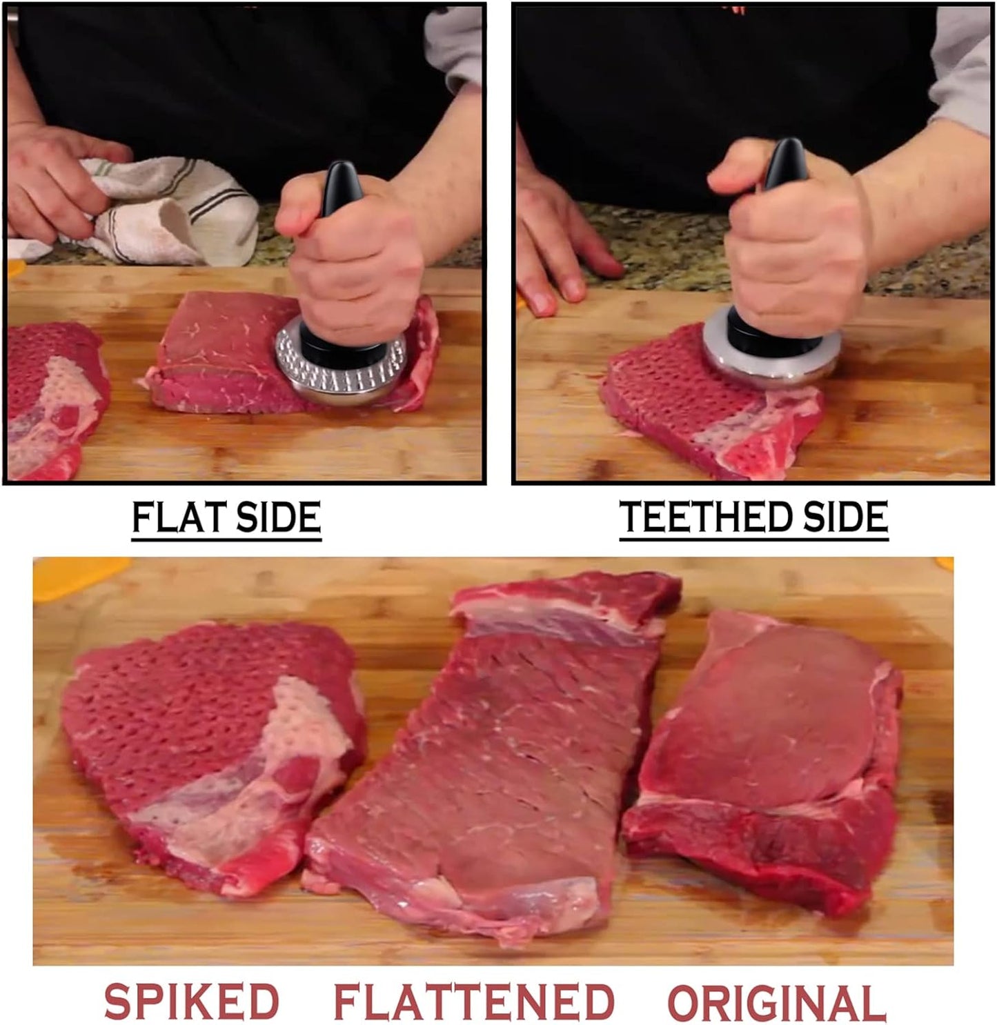 Reversible Meat Tenderizer and Pounder Dual Sided Meat Tenderizer Marinating Prep Tool, Mysterious Black