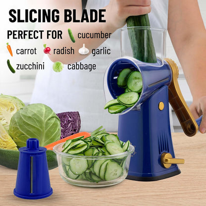 Kitchen Rotary Cheese Grater 5 Blade Cheese Shredder Manual Hand Crank Cheese Grater With Reinforced Suction & 5 Interchangeable Drums - Easy to Use, Vegetable Chopper Round Slicer