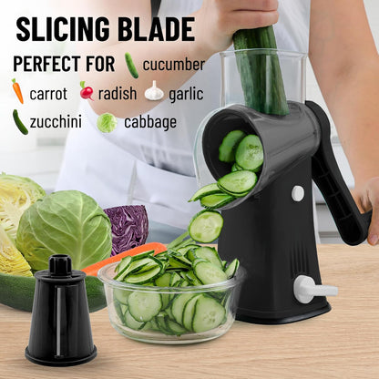 Kitchen Rotary Cheese Grater 5 Blade Cheese Shredder Manual Hand Crank Cheese Grater With Reinforced Suction & 5 Interchangeable Drums - Easy to Use, Vegetable Chopper Round Slicer