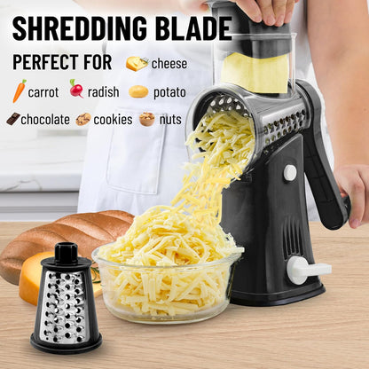 Kitchen Rotary Cheese Grater 5 Blade Cheese Shredder Manual Hand Crank Cheese Grater With Reinforced Suction & 5 Interchangeable Drums - Easy to Use, Vegetable Chopper Round Slicer