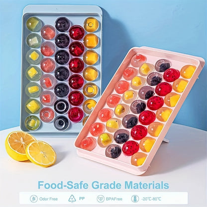 Ice Cube Tray, Ice Cube Maker Polish Glossy   Dustproof 33 Grids Round Shape for Home Kitchen (Ball 33 Grid-Blue)