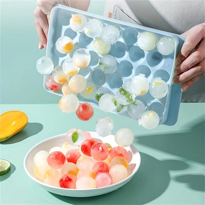 Ice Cube Tray, Ice Cube Maker Polish Glossy   Dustproof 33 Grids Round Shape for Home Kitchen (Ball 33 Grid-Blue)