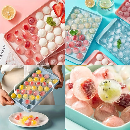 Ice Cube Tray, Ice Cube Maker Polish Glossy   Dustproof 33 Grids Round Shape for Home Kitchen (Ball 33 Grid-Blue)